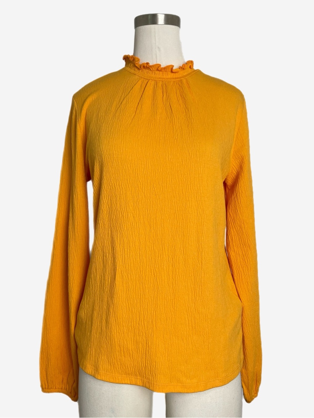 Jcrew Factory NWT Golden yellow textured ruffle neck long sleeve blouse fall S